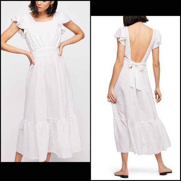 Free People Linen Cotton Open Back Midi Sun Dress - Picture 6 of 7